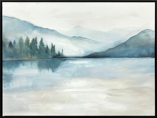 "Serene Reflections I" Hand-Embellished Canvas In Frame - Blue / Green / White / Black