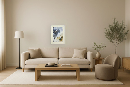 "Ethereal Blossom I" Hand-Embellished Framed Under Acrylic - Silver / White