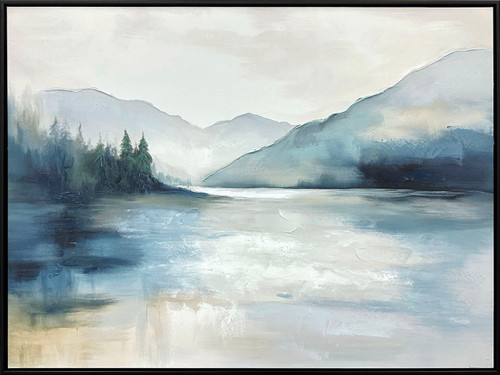 "Misty Lakeview I" Hand-Embellished Canvas In Frame - Blue / Gray