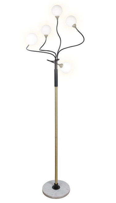 "Celestial Branch" Metal Floor Lamp - Matte Black / White Frosted Glass / White Marble / Soft Gold