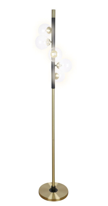 "Luminous Orbit" Metal Floor Lamp - Matte Black / Soft Gold / Clear