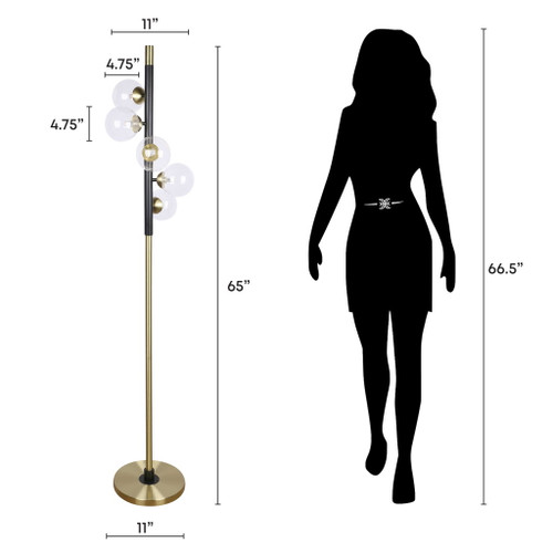 "Luminous Orbit" Metal Floor Lamp - Matte Black / Soft Gold / Clear