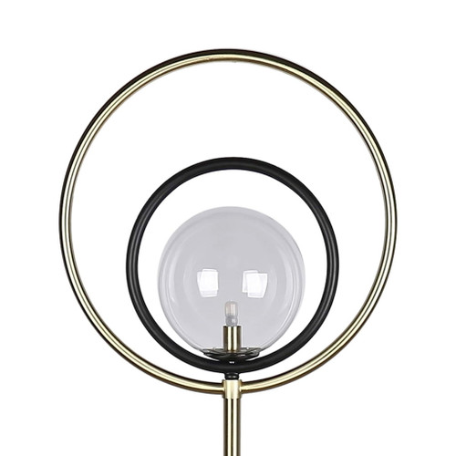 "Eclipse Aura" Metal Floor Lamp - Matte Black / Soft Gold / Clear