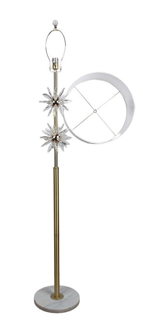 "Crystal Bloom I" Metal And Crystal Floor Lamp - Soft Gold / Clear Crystal / White Marble