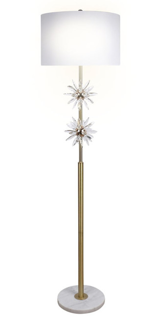"Crystal Bloom I" Metal And Crystal Floor Lamp - Soft Gold / Clear Crystal / White Marble