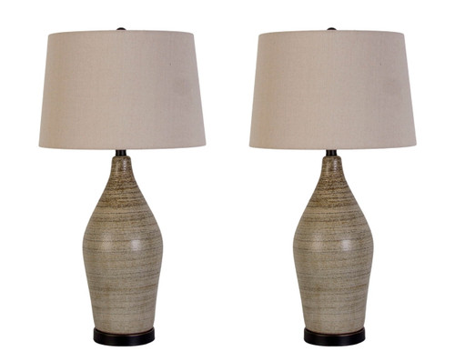 "Serene Stone" Ceramic Table Lamp (Set of 2) - Natural Finishes/Matte Black