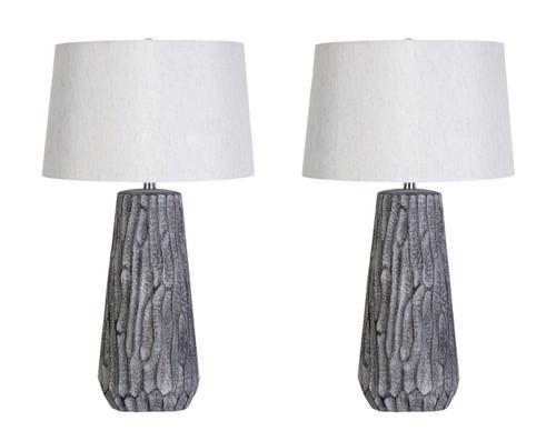 "Textured Elegance" Ceramic Table Lamp (Set of 2) - Gray