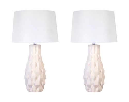 "Sculpted Elegance" Ceramic Table Lamp (Set of 2) - White Sand