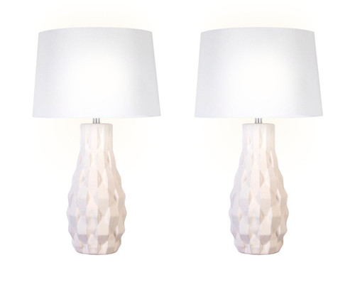 "Sculpted Elegance" Ceramic Table Lamp (Set of 2) - White Sand