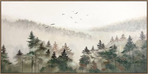 "Misty Wilderness" Hand-Painted Canvas In Frame - Green / Gray