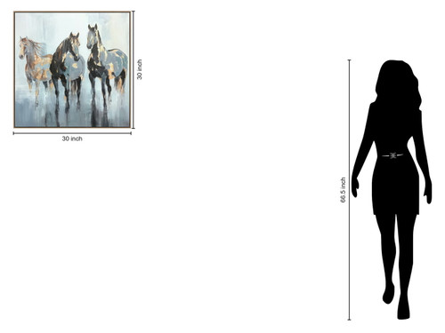 "Equine Grace II" Hand-Painted Canvas In Frame - Gray / Brown / Blue