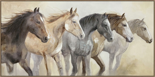 "Galloping Spirits" Hand-Embellished Canvas In Frame - Natural / Earthy