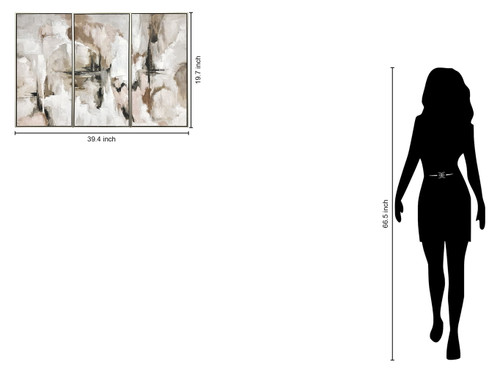 "Ethereal Reflections" Hand-Embellished Canvas Triptych In Frame - Neutral