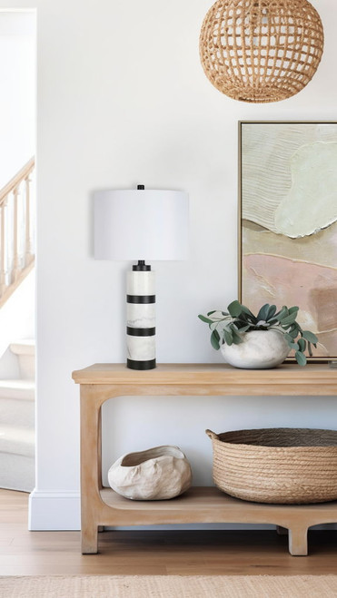 "Marble Harmony" Marble Table Lamp - White Marble / Matte Black