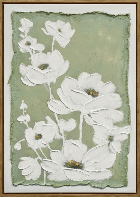 "Blossom Serenity I" Hand-Embellished Canvas In Frame - Green / White