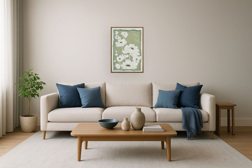 "Blossom Serenity I" Hand-Embellished Canvas In Frame - Green / White