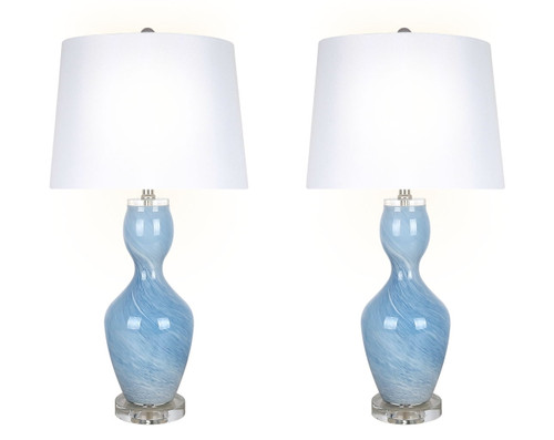 "Azure Elegance" Art Glass Table Lamp (Set of 2) - Blue Art Glass