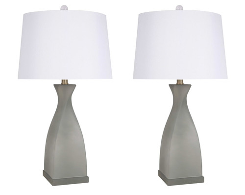 "Sage Elegance" Art Glass Table Lamp (Set of 2) - Frosted Sage Green / Frosted Crystal