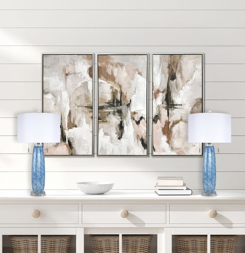 "Azure Display" Art Glass Table Lamp (Set of 2) - Blue Art Glass / Clear Crystal / Soft Gold