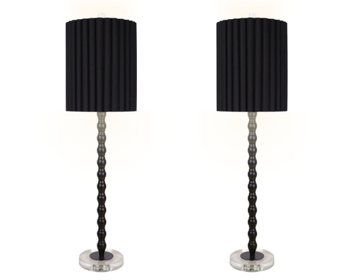 "Obsidian Elegance" Metal Buffet Lamp (Set of 2) - Black / Clear Crystal