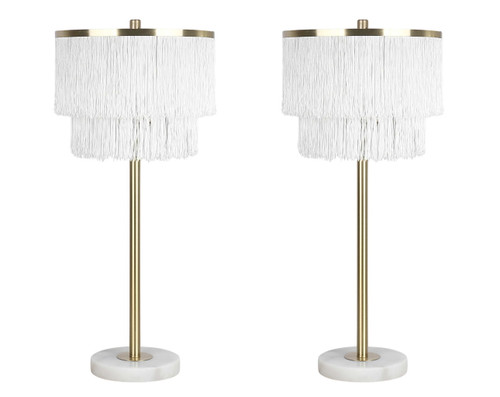 "Tassel Elegance II" Metal Table Lamp (Set of 2) - Soft Gold / White