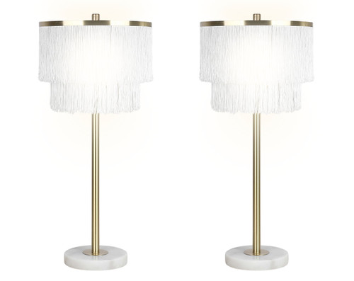 "Tassel Elegance II" Metal Table Lamp (Set of 2) - Soft Gold / White