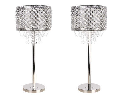 "Crystal Elegance II" Metal Table Lamp (Set of 2) - Polished Nickel / Clear Crystal