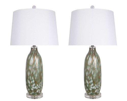 "Verdant Glow" Art Glass Table Lamp (Set of 2) - Green Art Glass