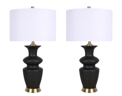 "Elegance Radiance" Ceramic Table Lamp (Set of 2) - Black / Soft Gold