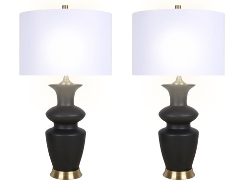 "Elegance Radiance" Ceramic Table Lamp (Set of 2) - Black / Soft Gold