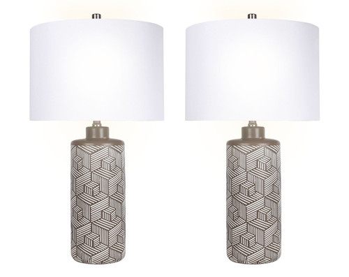 "Geometric Harmony" Ceramic Table Lamp (Set of 2) - Brown / White