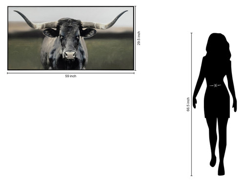 "Majestic Longhorn" Hand-Embellished Canvas In Frame - Gray / White / Green