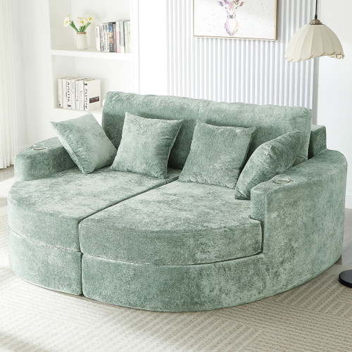 Boneless Design Upholstered Sofa Bed With Cup Holders