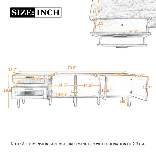 TV Stand With App-Controlled LED Lights, 2 Drawers & Door Storage