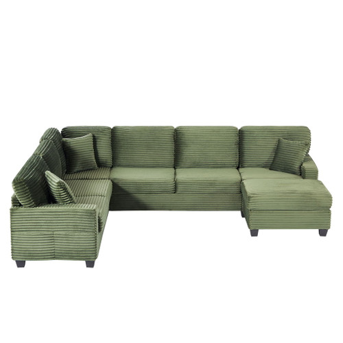 Upholstered U-Shaped Sectional Sofa With Movable Ottoman And Side Storage Pockets