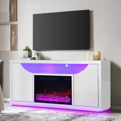 Maya White Fireplace with Bluetooth Speaker