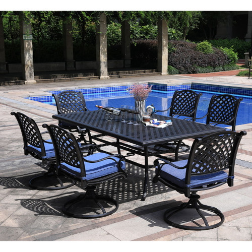 Rectangular 6 Person 85.83" Long Aluminum Dining Set With Cushions
