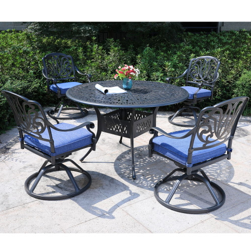 Round 48.03" Long Aluminum Dining Set With Cushions
