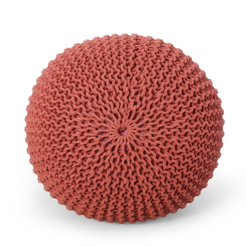 Bordeaux - Knitted Cotton Round Pouf Ottoman, Floor Cushion
