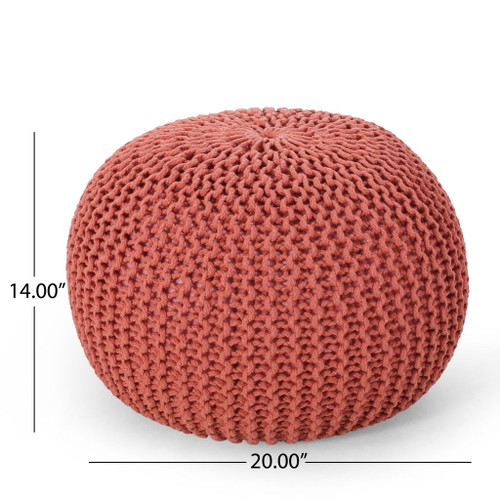 Bordeaux - Knitted Cotton Round Pouf Ottoman, Floor Cushion