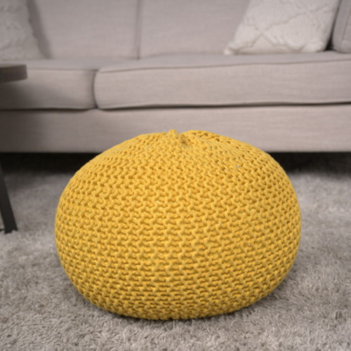 Bordeaux - Knitted Cotton Round Pouf, Versatile Ottoman And Floor Cushion