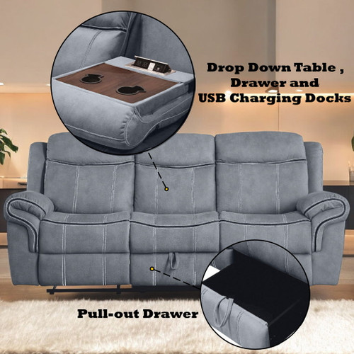 Zubaida - Two Tone Recliner Sofa With USB Port Drop Down Table