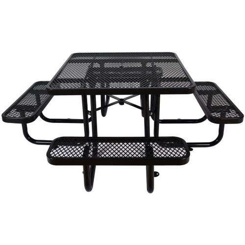 Square Outdoor Steel Picnic Table, With Umbrella Pole