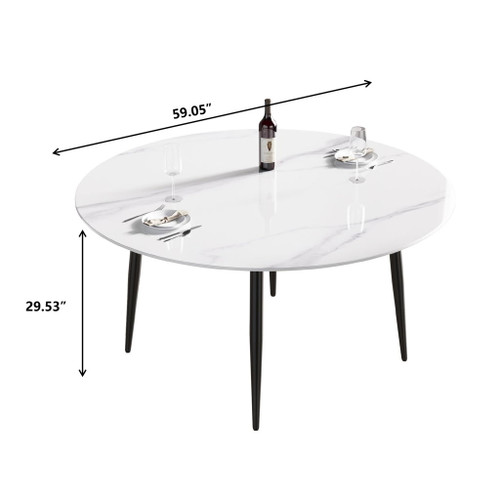 Modern Man-Made Stone Round Metal Dining Table-Position For 6 People