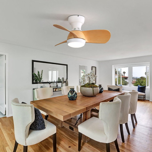 23" Bedroom Ceiling Fan With 3 Color Dimmable 3 ABS Blades Remote Control Dc Motor With 18W Led Light