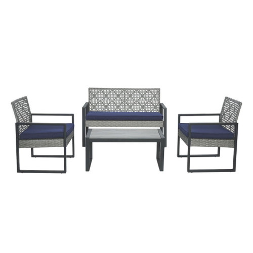 4 Piece Patio Furniture Set With Acacia Wood Table Top And Cushions