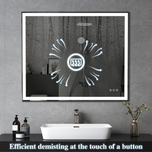 LED Bathroom Vanity Mirror Wall Mounted Adjustable / Warm / Natural Lights Anti-Fog Touch Switch With Memory Modern Smart Large Bathroom Mirrors