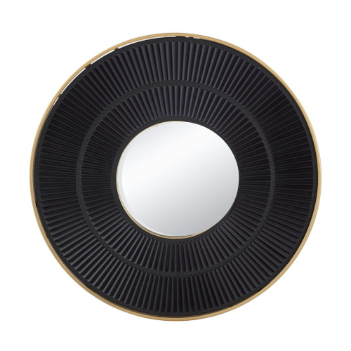 Round Carter Wooden Mirror WithIron Frame Neutral Colorway Wall Decor For Live Space