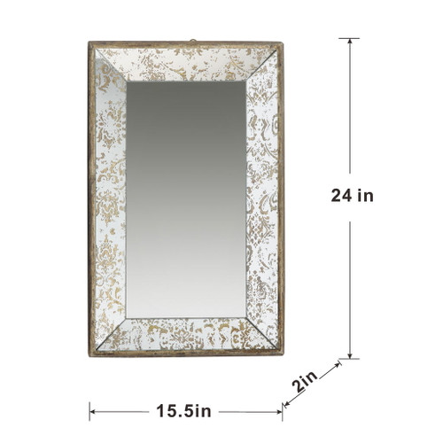 Antique Rectangle Mirror With Floral Accents, Mirrored Display Tray, Hanging Wall Mirror