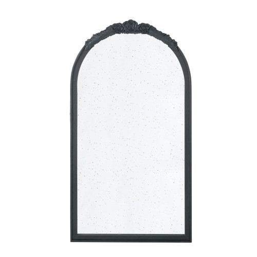 Hand Carved Rose Antique Mirror Frame, Wood Arch Mirror Wall Decor For Living Room